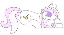 Size: 2452x1339 | Tagged: safe, artist:supahdonarudo, derpibooru import, fleur-de-lis, unicorn, g4, horn, lying down, onomatopoeia, prone, simple background, sleeping, sound effects, transparent background, zzz