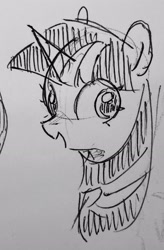 Size: 1891x2880 | Tagged: safe, artist:metaruscarlet, derpibooru import, twilight sparkle, unicorn twilight, pony, unicorn, ballpoint pen, horn, open mouth, solo, traditional art