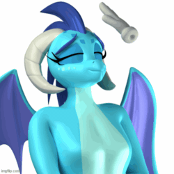 Size: 500x500 | Tagged: safe, artist:argos90, derpibooru import, princess ember, anthro, dragon, g4, 3d, animated, breasts, delicious flat chest, disembodied hand, dragoness, female, gif, hand, lizard breasts, petting, simple background, small breasts, solo focus, white background