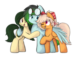 Size: 4000x3000 | Tagged: safe, artist:aaathebap, derpibooru import, oc, oc only, oc:gryph xander, earth pony, cute, hug, simple background, trio, white background, winghug, wings