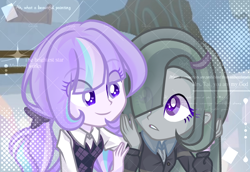 Size: 2764x1907 | Tagged: safe, artist:sr, derpibooru import, marble pie, oc, oc:delia ino, equestria girls, g4, canon x oc, equestria girls-ified, eye clipping through hair, eyebrows, eyebrows visible through hair, female, friends, friendship, hug, looking at each other, looking at someone, love, purple hair, simple background, smiling