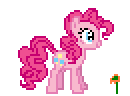 Size: 130x96 | Tagged: safe, artist:deathpwny, derpibooru import, pinkie pie, earth pony, pony, animated, cute, desktop ponies, diapinkes, female, flower, gif, mare, pixel art, simple background, sniffing, solo, sprite, transparent background