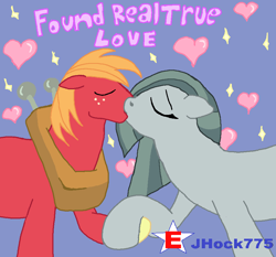 Size: 924x862 | Tagged: safe, artist:jhock775, derpibooru import, big macintosh, marble pie, earth pony, pony, cute, daaaaaaaaaaaw, duo, eyes closed, female, freckles, heart, holding hooves, kiss on the lips, kissing, male, mare, ship:marblemac, shipping, song in the description, stallion, straight, wholesome
