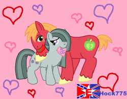 Size: 600x470 | Tagged: safe, artist:jhock775, derpibooru import, big macintosh, marble pie, earth pony, pony, card, confederate flag, cute, daaaaaaaaaaaw, duo, female, freckles, heart, hearts and hooves, hearts and hooves day, looking at each other, looking at someone, male, mare, pink background, ship:marblemac, shipping, simple background, smiling, smiling at each other, stallion, straight, union jack, wholesome