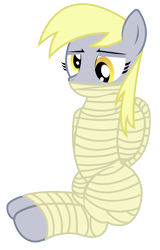 Size: 1400x2182 | Tagged: safe, alternate version, artist:cardshark777, derpibooru import, derpy hooves, pegasus, pony, g4, bondage, cloth gag, digital art, female, gag, helpless, mare, mummification, mummified, mummy, simple background, sitting, solo, tied up, transparent background, wrapped up