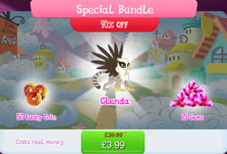 Size: 1263x857 | Tagged: safe, derpibooru import, idw, glenda, griffon, g4, bundle, claws, costs real money, english, female, gameloft, gem, idw showified, lucky coins, mobile game, my little pony: magic princess, numbers, official, sale, solo, solo focus, spread wings, text, wings