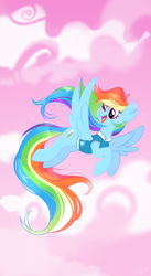 Size: 1592x2904 | Tagged: safe, artist:pozya1007, derpibooru import, rainbow dash, pegasus, pony, g4, clothes, cute, female, flying, mare, simple background, solo, spring