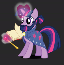 Size: 1920x1928 | Tagged: safe, artist:anka sep, derpibooru import, twilight sparkle, unicorn twilight, pony, unicorn, g4, tails of equestria, base used, beard, book, cape, clothes, facial hair, female, glowing, glowing horn, horn, levitation, magic, magic aura, mare, official, simple background, solo, staff, telekinesis, wizard