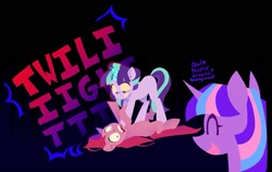 Size: 1595x1005 | Tagged: safe, artist:partyponypower, derpibooru import, pinkie pie, starlight glimmer, twilight sparkle, unicorn twilight, earth pony, pony, unicorn, g4, alternate universe, attempted murder, horn, pinkamena diane pie, screaming