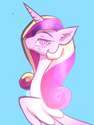 Size: 768x1024 | Tagged: safe, artist:peanutfrogy, derpibooru import, princess cadance, alicorn, pony, bedroom eyes, cute, cutedance, eyebrows, facial markings, heart, looking at you, looking back, simple background