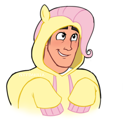 Size: 818x794 | Tagged: safe, artist:zeffdakilla, derpibooru import, part of a set, fluttershy, human, g4, bust, clothes, fluttershy hoodie, hoodie, looking up, medic, pony hoodie, raised arm, simple background, smiling, solo, team fortress 2, white background