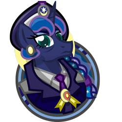 Size: 750x750 | Tagged: safe, artist:devorierdeos, derpibooru import, princess luna, alicorn, fallout equestria, braid, business suit, bust, clothes, portrait, prime minister luna, simple background, solo, transparent background