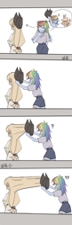 Size: 1714x5268 | Tagged: safe, artist:xuemiaoxiaoxiannu, derpibooru import, applejack, rainbow dash, human, equestria girls, g4, comic, duo, duo female, female, hair, hat, holding, humor