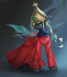 Size: 1044x1200 | Tagged: safe, artist:margony, derpibooru import, oc, changeling, changeling oc, helmet, sword, weapon