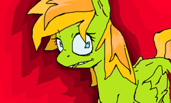 Size: 826x499 | Tagged: safe, artist:mileslancer, derpibooru import, oc, oc only, oc:fausty florid, pegasus, pony, creepy, female, insanity, mare, ms paint, solo