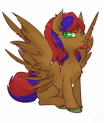 Size: 1015x1200 | Tagged: safe, artist:atryl, derpibooru import, oc, oc only, pegasus, pony, facial hair, goatee, grumpy, oc name needed, simple background, sitting, slit eyes, solo, spread wings, unshorn fetlocks, white background, wings