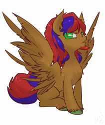 Size: 1015x1200 | Tagged: oc name needed, safe, artist:atryl, derpibooru import, oc, oc only, pegasus, pony, facial hair, goatee, grumpy, simple background, sitting, slit eyes, solo, spread wings, unshorn fetlocks, white background, wings