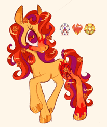 Size: 1284x1525 | Tagged: safe, artist:webkinzworldz, derpibooru import, oc, oc only, oc:phoenix flicker, earth pony, ambiguous gender, big eyes, coat markings, colored eartips, colored pinnae, curly hair, curly mane, curly tail, ear fluff, ears, earth pony oc, emoji, eyelashes, eyeshadow, facial markings, flower, flower in hair, flower in tail, long mane, long tail, makeup, not sunset shimmer, open mouth, orange coat, purple eyes, raised hoof, raised leg, shiny hoof, simple background, solo, standing, tail, unshorn fetlocks, wingding eyes, yellow background