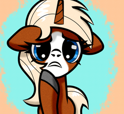 Size: 1200x1100 | Tagged: safe, artist:scandianon, derpibooru import, oc, oc only, oc:finnmare, pony, unicorn, concerned, ears, facial markings, female, floppy ears, frown, horn, mare, nation ponies, ponified, species swap