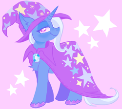 Size: 754x677 | Tagged: safe, artist:puroperopony, derpibooru import, trixie, pony, unicorn, g4, brooch, cape, chest fluff, clothes, colored hooves, ear fluff, ears, female, hat, horn, jewelry, lidded eyes, looking at you, mare, smug, solo, trixie's brooch, trixie's cape, trixie's hat