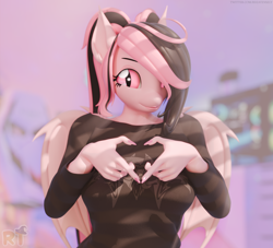 Size: 3576x3240 | Tagged: safe, artist:riizatensely, derpibooru import, oc, oc only, oc:lulu, anthro, bat pony, plantigrade anthro, 3d, bat pony oc, big breasts, blender, breasts, commission, cute, female, heart hands, looking at you, mare, solo, wide hips, wings