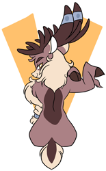 Size: 2617x4219 | Tagged: safe, artist:steelsoul, derpibooru import, deer, them's fightin' herds, buck, butt, cloven hooves, community related, flexing, looking at you, looking back, male, plot, rear view, sitting, solo, stronghoof hoofstrong (tfh), victory