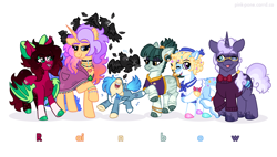 Size: 3000x1700 | Tagged: safe, artist:pink-pone, derpibooru import, oc, oc only, bat pony, earth pony, pony, unicorn, bat pony oc, earth pony oc, group, horn, simple background, unicorn oc, white background