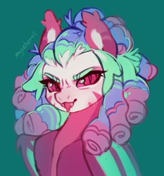 Size: 2000x2142 | Tagged: oc name needed, safe, artist:myscherri, derpibooru import, oc, oc only, bat pony, pony, fangs, female, green background, mare, red eyes, simple background, solo