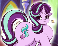 Size: 2048x1630 | Tagged: safe, artist:artmorheart, derpibooru import, starlight glimmer, pony, unicorn, g4, adorasexy, butt, chubby, cute, female, glimmer glutes, horn, large butt, mare, sexy, smiling, the ass was fat, twilight's castle, wide hips