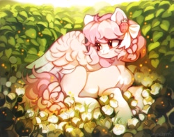 Size: 4096x3219 | Tagged: safe, artist:myscherri, derpibooru import, oc, oc only, pegasus, pony, bow, braid, commission, female, hair accessory, hair bow, lying down, mare, prone, solo