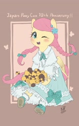 Size: 2558x4080 | Tagged: safe, artist:yanamosuda, derpibooru import, fluttershy, pegasus, pony, g4, clothes, dress, female, japan ponycon, mare, solo