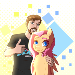 Size: 2048x2048 | Tagged: safe, derpibooru import, fluttershy, human, pony, g4, beast, gradient background, mrbeast