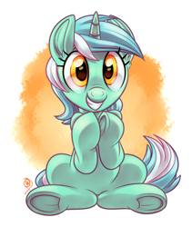 Size: 2580x3060 | Tagged: safe, artist:whitediamonds, derpibooru import, lyra heartstrings, pony, unicorn, g4, abstract background, adorable face, cute, female, frog (hoof), grin, high res, horn, looking at you, lyrabetes, mare, signature, sitting, smiling, smiling at you, solo, tail, underhoof, weapons-grade cute