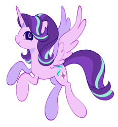 Size: 1906x2048 | Tagged: safe, artist:risswm, derpibooru import, starlight glimmer, alicorn, pony, g4, alicornified, female, flying, mare, race swap, simple background, smiling, solo, spread wings, starlicorn, white background, wings, xk-class end-of-the-world scenario