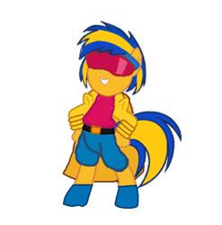 Size: 904x916 | Tagged: safe, artist:mlpfan3991, derpibooru import, oc, oc only, oc:flare spark, pegasus, pony, bipedal, clothes, female, jubilee, marvel, simple background, solo, transparent background, x-men