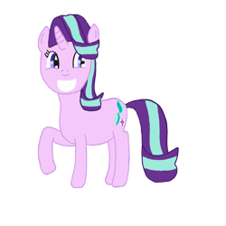 Size: 1000x1000 | Tagged: safe, artist:mr.myoozik, derpibooru exclusive, derpibooru import, starlight glimmer, pony, unicorn, g4, blue eyes, cutie mark, female, grin, hair flip, horn, mare, png, raised hoof, raised leg, simple background, skunk stripe, smiling, standing, starlight glimmer day, tail, transparent background