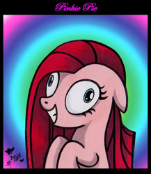 Size: 400x461 | Tagged: safe, artist:kantayeni, derpibooru import, pinkie pie, earth pony, g4, derp face, gradient background, insanity, pinkamena diane pie, solo, straight hair