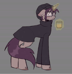 Size: 2297x2363 | Tagged: safe, artist:mxmx fw, derpibooru import, pony, unicorn, beanie, clothes, drink, glasses, hat, horn, looking at you, magic, mikey way, my chemical romance, ponified, solo, species swap, telekinesis, trenchcoat