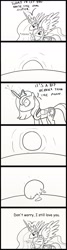 Size: 798x2964 | Tagged: safe, artist:dennyhooves, derpibooru import, edit, princess celestia, princess luna, g4, comic, monochrome, raising the sun, s1 luna