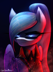 Size: 2003x2697 | Tagged: safe, artist:opal_radiance, derpibooru import, oc, oc only, oc:opal rosamond, pegasus, pony, equestria at war mod, g4, folded wings, frown, glowing, glowing eyes, high res, pegasus oc, signature, solar empire, solo, wings