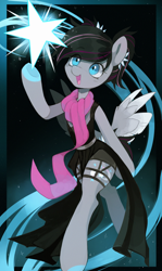 Size: 2026x3405 | Tagged: safe, artist:astralblues, derpibooru import, oc, oc only, oc:cosmic chase, pegasus, semi-anthro, clothes, pegasus oc, scarf, skirt, solo, stars