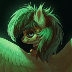 Size: 4000x4000 | Tagged: safe, artist:unt3n, derpibooru import, oc, oc:kainy, bat pony, pony, bust, fangs, looking at you, signature, sketch, skull, solo, wings