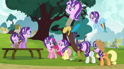 Size: 1251x706 | Tagged: safe, derpibooru import, edit, edited screencap, screencap, applejack, discord, fluttershy, pinkie pie, rainbow dash, rarity, spike, starlight glimmer, twilight sparkle, twilight sparkle (alicorn), alicorn, draconequus, earth pony, pegasus, pony, unicorn, what about discord?, head swap, horn, mane seven, mane six, reaction image, s5 starlight