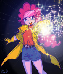 Size: 800x939 | Tagged: safe, artist:uotapo, derpibooru import, pinkie pie, human, equestria girls, g4, clothes, cosplay, costume, jubilee, marvel, open mouth, x-men, x-men 97