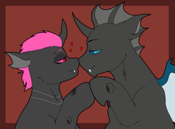 Size: 2165x1596 | Tagged: safe, artist:cold blight, derpibooru import, oc, oc only, changeling, changeling oc, commission, cute, nose to nose, oc x oc, pink changeling, shipping, ych result