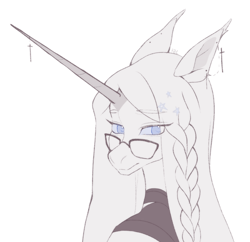 Size: 2126x2057 | Tagged: safe, artist:ruru_01, derpibooru import, oc, oc only, pony, unicorn, braid, ear piercing, glasses, horn, long hair, long horn, long mane, looking at you, piercing, sharp horn, simple background, smiling, solo, white background