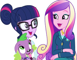 Size: 3211x2520 | Tagged: safe, derpibooru import, edit, edited screencap, editor:homersimpson1983, screencap, dean cadance, princess cadance, sci-twi, spike, spike the regular dog, twilight sparkle, dog, human, equestria girls, g4, background removed, clothes, female, glasses, male, not a vector