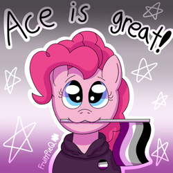 Size: 1000x1000 | Tagged: safe, artist:fruiitypieq, derpibooru import, pinkie pie, earth pony, asexual, asexual pride flag, female, headcanon, pride, pride flag, sexuality headcanon, solo