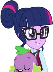 Size: 1854x2520 | Tagged: safe, derpibooru import, edit, edited screencap, editor:homersimpson1983, screencap, sci-twi, spike, spike the regular dog, twilight sparkle, dog, equestria girls, friendship games, g4, background removed, clothes, glasses, not a vector, solo