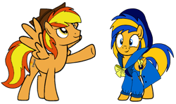Size: 1169x697 | Tagged: safe, artist:noi kincade, derpibooru import, oc, oc:firey ratchet, oc:flare spark, pegasus, pony, g4, clothes, detective, duo, duo male and female, fedora, female, hat, male, simple background, transparent background, trenchcoat